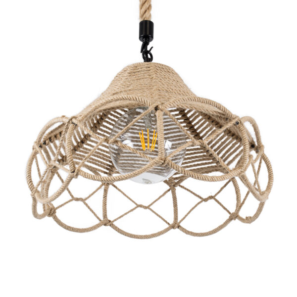 GloboStar® TESSUTI 01614 Boho Κρεμαστό Φωτιστικό Πλέγμα Μονόφωτο 1 x E27 IP20 Μπεζ Σχοινί - Μ39 x Π39 x Y31cm - Image 6