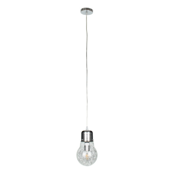 GloboStar® LAMP 01676 Μοντέρνο Κρεμαστό Φωτιστικό Φιγούρα Μονόφωτο 1 x E27 IP20 Ασημί Μέταλλο με Διάφανο Γυαλί - Μ15 x Π15 x Υ27cm - Image 3