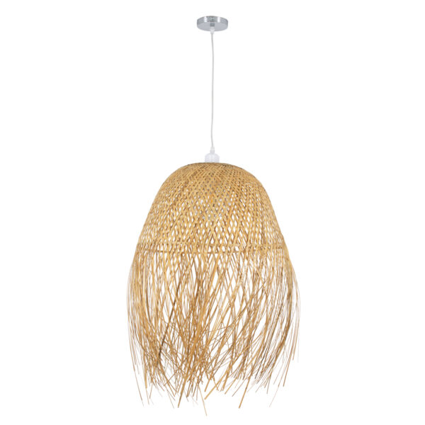 GloboStar® MANILA 01714 Boho Κρεμαστό Φωτιστικό Πλέγμα Μονόφωτο 1 x E27 IP20 Μπεζ Ξύλο - Μ45 x Π45 x Υ60cm - Image 3