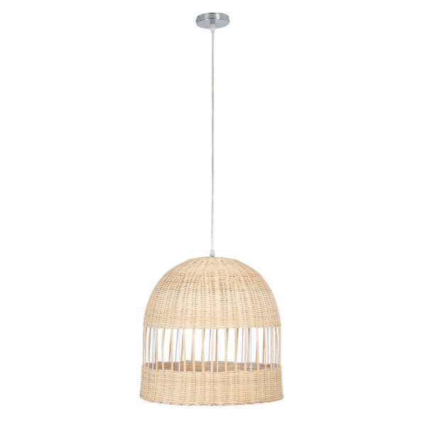 GloboStar® LUCIA 01725 Boho Κρεμαστό Φωτιστικό Πλέγμα Μονόφωτο 1 x E27 IP20 Μπεζ Ξύλο - Μ40 x Π40 x Y34cm - Image 3