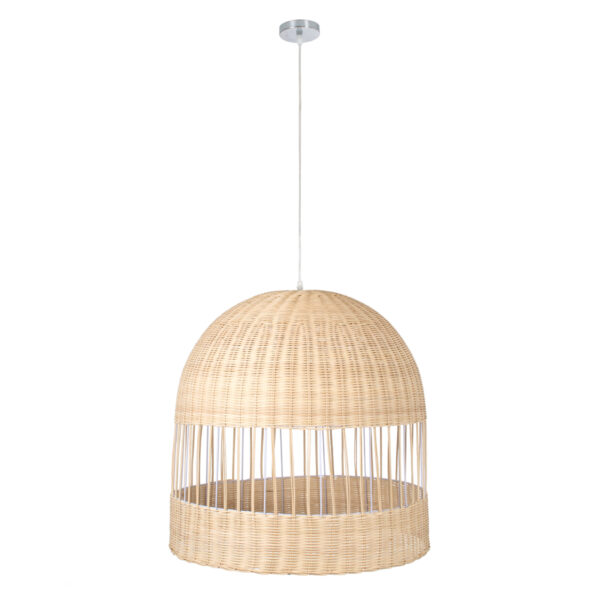 GloboStar® LUCIA 01726 Boho Κρεμαστό Φωτιστικό Πλέγμα Μονόφωτο 1 x E27 IP20 Μπεζ Ξύλο - Μ60 x Π60 x Y60cm - Image 3