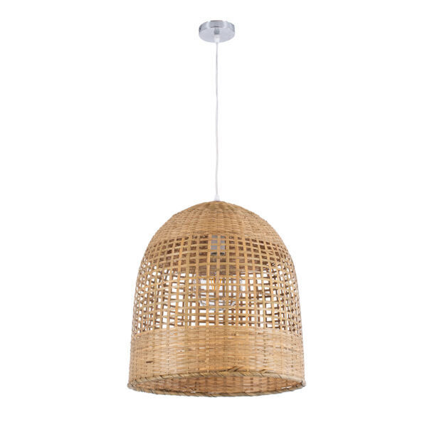 GloboStar® BORA-BORA 01735 Boho Κρεμαστό Φωτιστικό Καμπάνα Μονόφωτο 1 x E27 IP20 Μπεζ Ξύλο - Μ42 x Π42 x Y44cm - Image 3