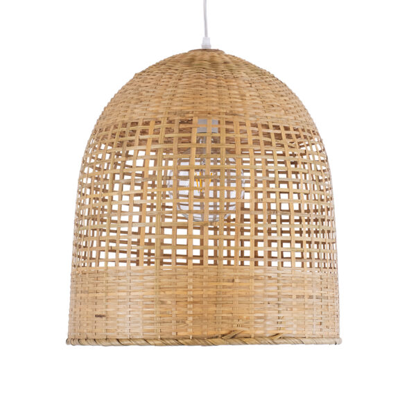 GloboStar® BORA-BORA 01735 Boho Κρεμαστό Φωτιστικό Καμπάνα Μονόφωτο 1 x E27 IP20 Μπεζ Ξύλο - Μ42 x Π42 x Y44cm - Image 4