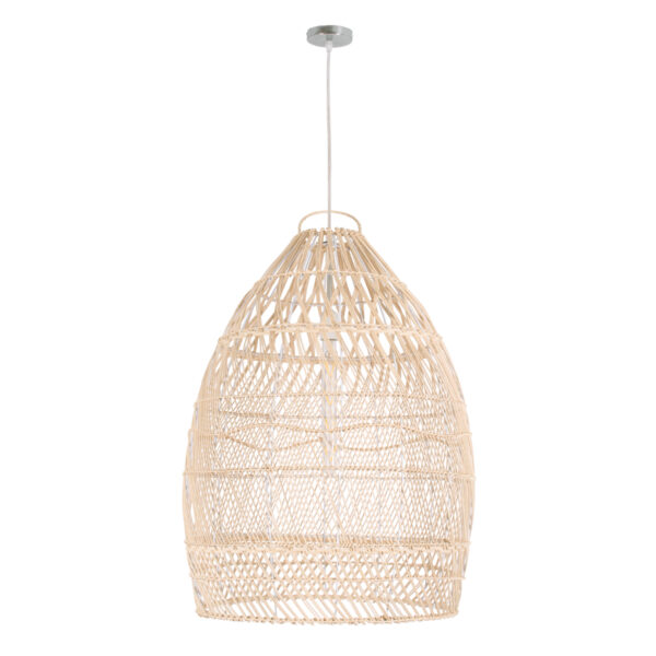 GloboStar® MALIBU 01810 Boho Κρεμαστό Φωτιστικό Καμπάνα Μονόφωτο 1 x E27 IP20 Μπεζ Ξύλο - Μ57 x Π57 x Υ75cm - Image 4