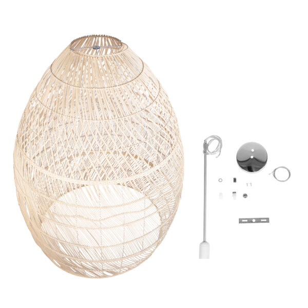 GloboStar® MALIBU 01813 Boho Κρεμαστό Φωτιστικό Καμπάνα Μονόφωτο 1 x E27 IP20 Μπεζ Ξύλο - Μ120 x Π120 x Υ156cm - Image 8