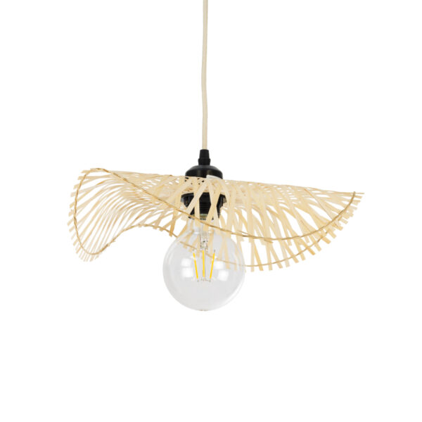 GloboStar® MELEMELE 01839 Boho Κρεμαστό Φωτιστικό Πλέγμα Μονόφωτο 1 x E27 IP20 Μπεζ Ξύλο - Μ35 x Π35 x Υ4cm