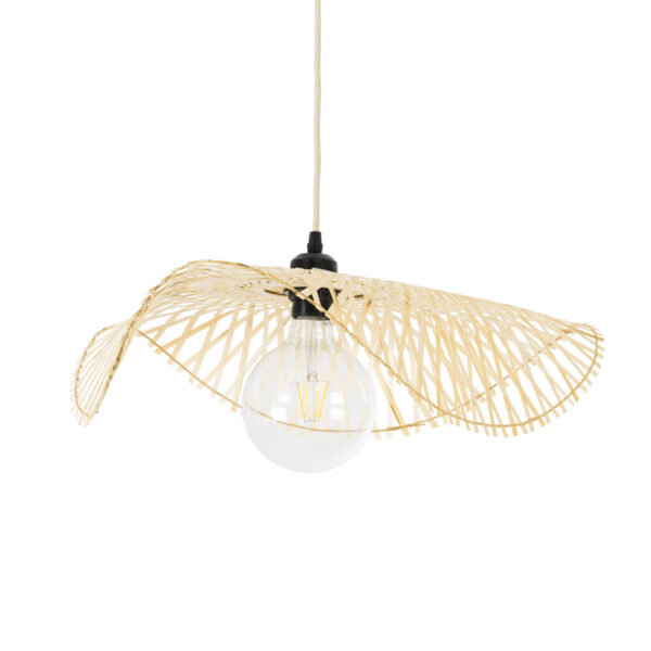 GloboStar® MELEMELE 01840 Boho Κρεμαστό Φωτιστικό Πλέγμα Μονόφωτο 1 x E27 IP20 Μπεζ Ξύλο - Μ50 x Π50 x Υ7cm