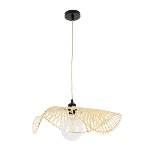 GloboStar® MELEMELE 01840 Boho Κρεμαστό Φωτιστικό Πλέγμα Μονόφωτο 1 x E27 IP20 Μπεζ Ξύλο - Μ50 x Π50 x Υ7cm - Image 3