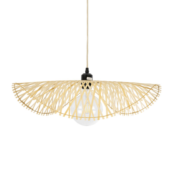 GloboStar® MELEMELE 01840 Boho Κρεμαστό Φωτιστικό Πλέγμα Μονόφωτο 1 x E27 IP20 Μπεζ Ξύλο - Μ50 x Π50 x Υ7cm - Image 4