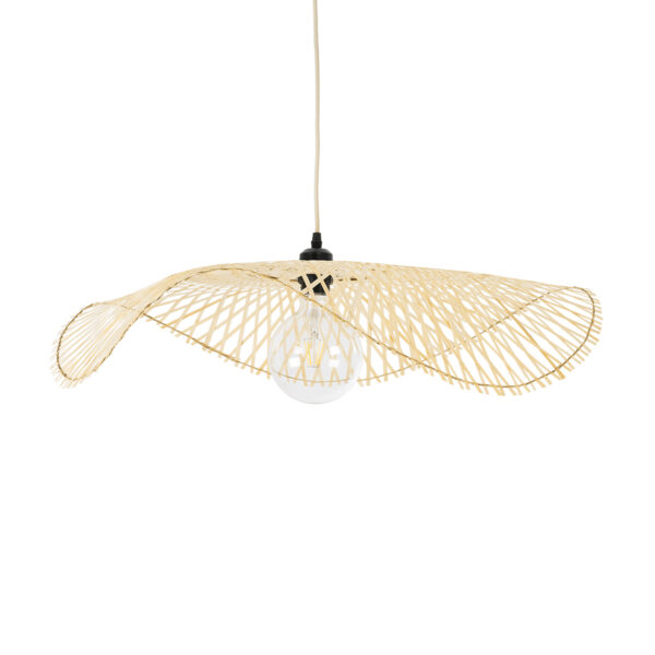 GloboStar® MELEMELE 01841 Boho Κρεμαστό Φωτιστικό Πλέγμα Μονόφωτο 1 x E27 IP20 Μπεζ Ξύλο - Μ75 x Π75 x Υ10cm