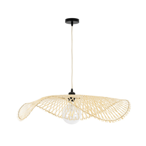 GloboStar® MELEMELE 01841 Boho Κρεμαστό Φωτιστικό Πλέγμα Μονόφωτο 1 x E27 IP20 Μπεζ Ξύλο - Μ75 x Π75 x Υ10cm - Image 3