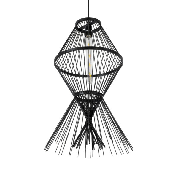 GloboStar® YOSHI 01929 Boho Κρεμαστό Φωτιστικό Πλέγμα Μονόφωτο 1 x E27 IP20 Μαύρο Ξύλο - Μ35 x Π35 x Υ60cm - Image 5