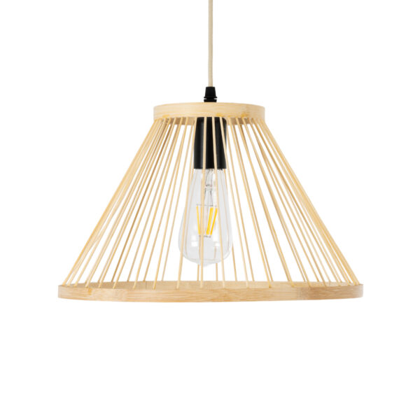 GloboStar® TYGEE 01930 Boho Κρεμαστό Φωτιστικό Πλέγμα Μονόφωτο 1 x E27 IP20 Μπεζ Ξύλο - Μ35 x Π35 x Υ22cm - Image 4