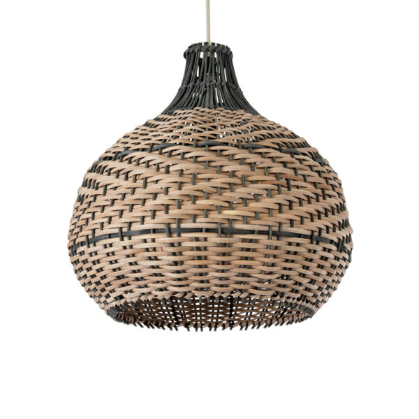 GloboStar® SEYCHELLES 01948 Boho Κρεμαστό Φωτιστικό Καμπάνα Μονόφωτο 1 x E27 IP20 Μπεζ, Χακί & Καφέ Ξύλο - Μ40 x Π40 x Υ40cm