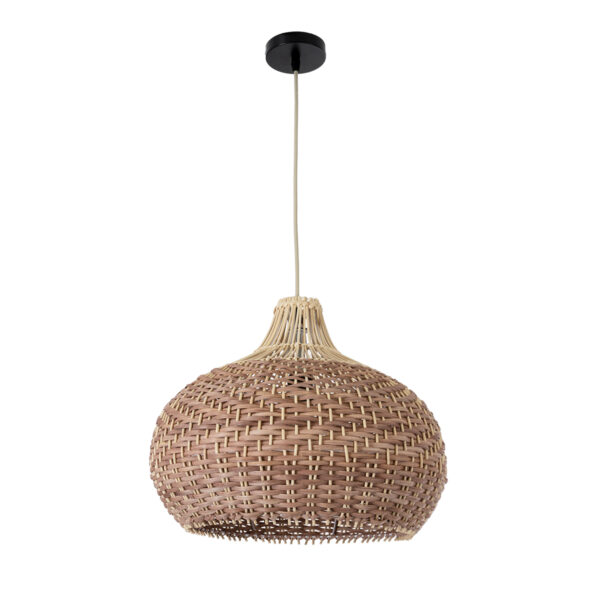 GloboStar® PANAMA 01952 Boho Κρεμαστό Φωτιστικό Καμπάνα Μονόφωτο 1 x E27 IP20 Καφέ & Μπεζ Ξύλο - Μ40 x Π40 x Υ34cm - Image 3