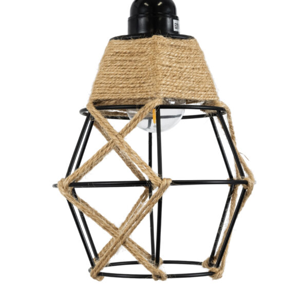 GloboStar® BELLARIVA 01961 Boho Επιτοίχιο Φωτιστικό Απλίκα Μονόφωτο 1 x E27 IP20 Μαύρο Μέταλλο, Μπεζ Σχοινί με Μπεζ Ξύλο - Μ10 x Π30 x Υ43cm - Image 6