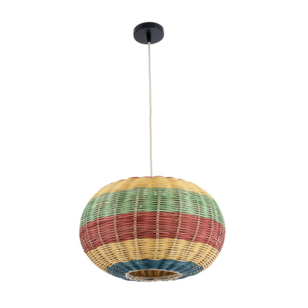 GloboStar® CABALLEROS 02055 Boho Κρεμαστό Φωτιστικό Πλέγμα Μονόφωτο 1 x E27 IP20 Πολύχρωμο Ξύλο - Μ40 x Π40 x Υ25cm - Image 3