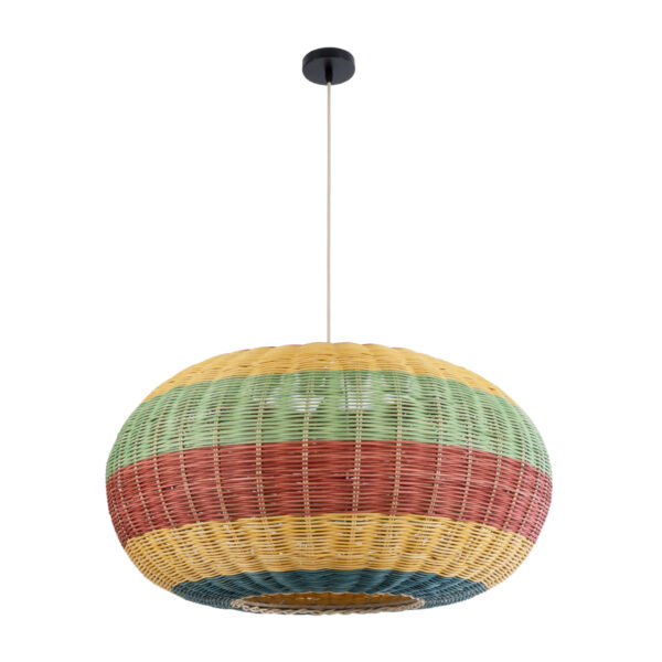 GloboStar® CABALLEROS 02056 Boho Κρεμαστό Φωτιστικό Πλέγμα Μονόφωτο 1 x E27 IP20 Πολύχρωμο Ξύλο - Μ70 x Π70 x Υ36cm - Image 3