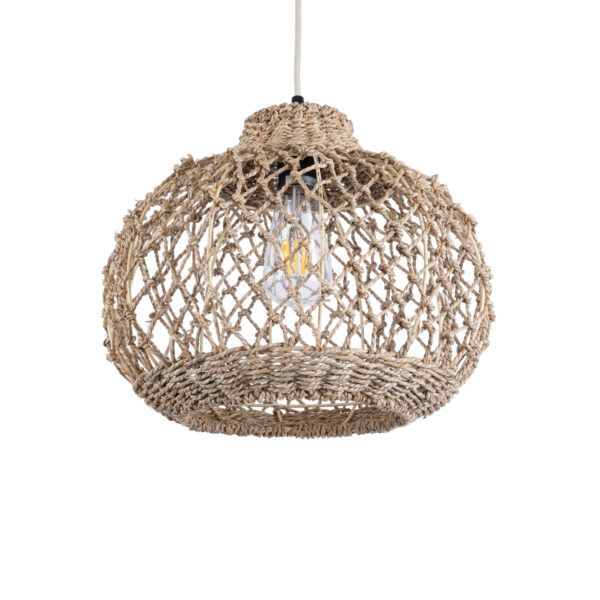 GloboStar® ECUADOR 02115 Boho Κρεμαστό Φωτιστικό Πλέγμα Μονόφωτο 1 x E27 IP20 Μπεζ Rattan - Μ35 x Π35 x Υ28cm