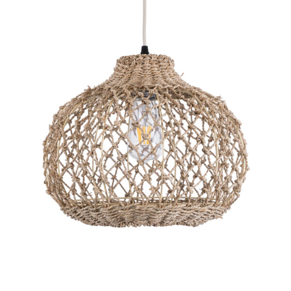 GloboStar® ECUADOR 02115 Boho Κρεμαστό Φωτιστικό Πλέγμα Μονόφωτο 1 x E27 IP20 Μπεζ Rattan - Μ35 x Π35 x Υ28cm - Image 4