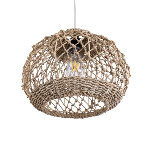 GloboStar® ECUADOR 02115 Boho Κρεμαστό Φωτιστικό Πλέγμα Μονόφωτο 1 x E27 IP20 Μπεζ Rattan - Μ35 x Π35 x Υ28cm - Image 5