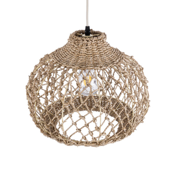 GloboStar® ECUADOR 02115 Boho Κρεμαστό Φωτιστικό Πλέγμα Μονόφωτο 1 x E27 IP20 Μπεζ Rattan - Μ35 x Π35 x Υ28cm - Image 6