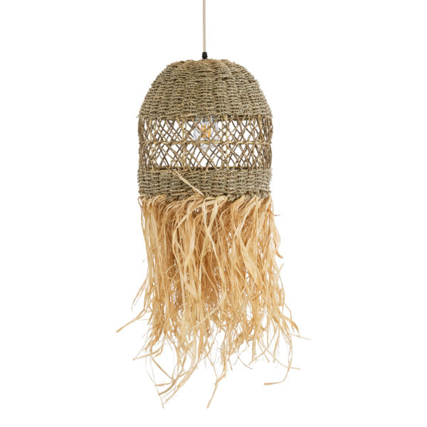 GloboStar® SAINTLUCIA 02160 Boho Κρεμαστό Φωτιστικό Πλέγμα Μονόφωτο 1 x E27 IP20 Καφέ Ράφια - Μ30 x Π30 x Υ90cm - Image 4