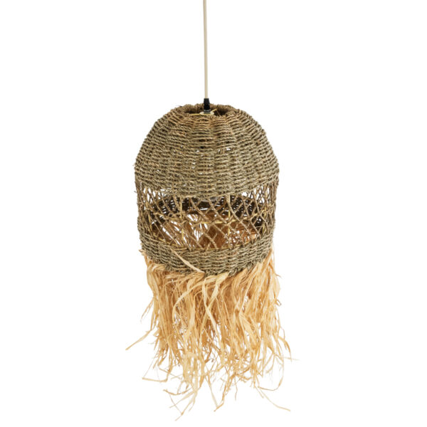 GloboStar® SAINTLUCIA 02160 Boho Κρεμαστό Φωτιστικό Πλέγμα Μονόφωτο 1 x E27 IP20 Καφέ Ράφια - Μ30 x Π30 x Υ90cm - Image 6