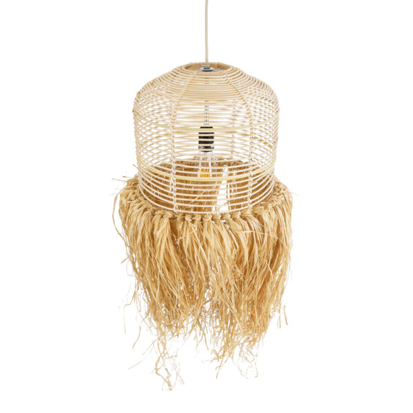 GloboStar® BASSETERRE 02162 Boho Κρεμαστό Φωτιστικό Πλεγμα Μονόφωτο 1 x E27 IP20 Μπεζ Ξύλο - Μ35 x Π35 x Υ60cm - Image 6