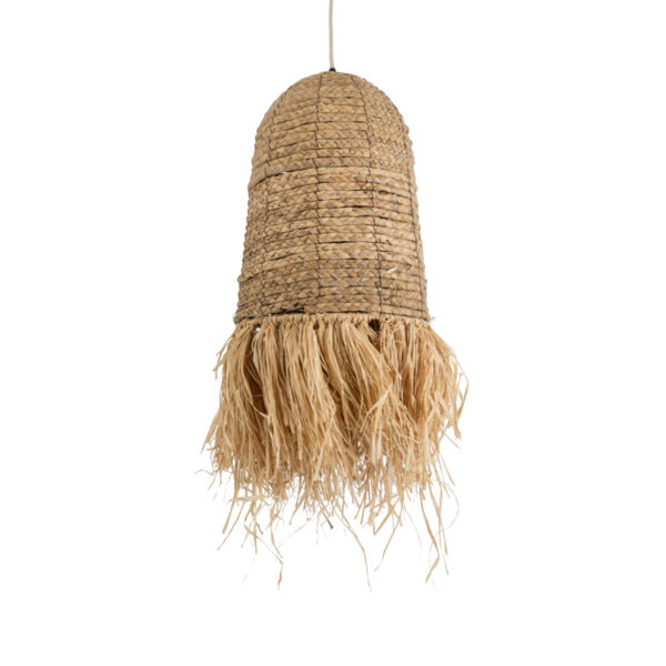 GloboStar® PORTOFERRAIO 02170 Boho Κρεμαστό Φωτιστικό Πλέγμα Μονόφωτο 1 x E27 IP20 Μπεζ Ράφια - Μ30 x Π30 x Υ70cm