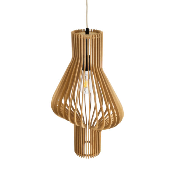 GloboStar® MIHIRO 02172 Boho Κρεμαστό Φωτιστικό Πλέγμα Μονόφωτο 1 x E27 IP20 Μπεζ Ξύλο - Μ32 x Π32 x Υ56cm - Image 6