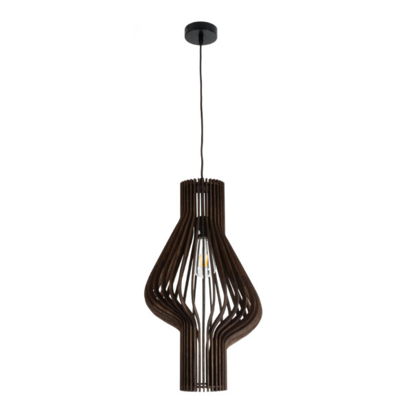 GloboStar® MIHIRO 02173 Boho Κρεμαστό Φωτιστικό Πλέγμα Μονόφωτο 1 x E27 IP20 Καφέ Ξύλο - Μ32 x Π32 x Υ56cm - Image 3