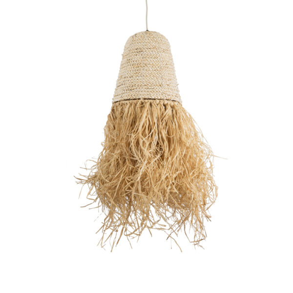 GloboStar® LETA 02189 Boho Κρεμαστό Φωτιστικό Πλέγμα Μονόφωτο 1 x E27 IP20 Μπεζ Ράφια - Μ34 x Π34 x Υ70cm