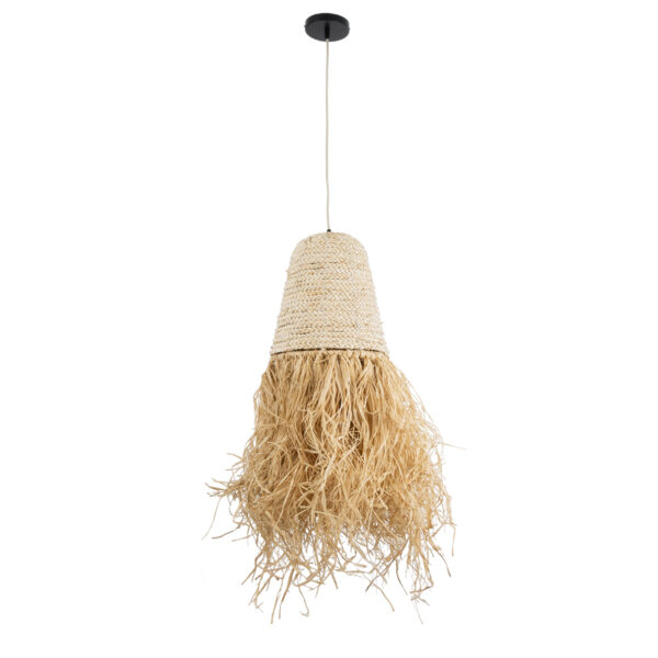 GloboStar® LETA 02189 Boho Κρεμαστό Φωτιστικό Πλέγμα Μονόφωτο 1 x E27 IP20 Μπεζ Ράφια - Μ34 x Π34 x Υ70cm - Image 3