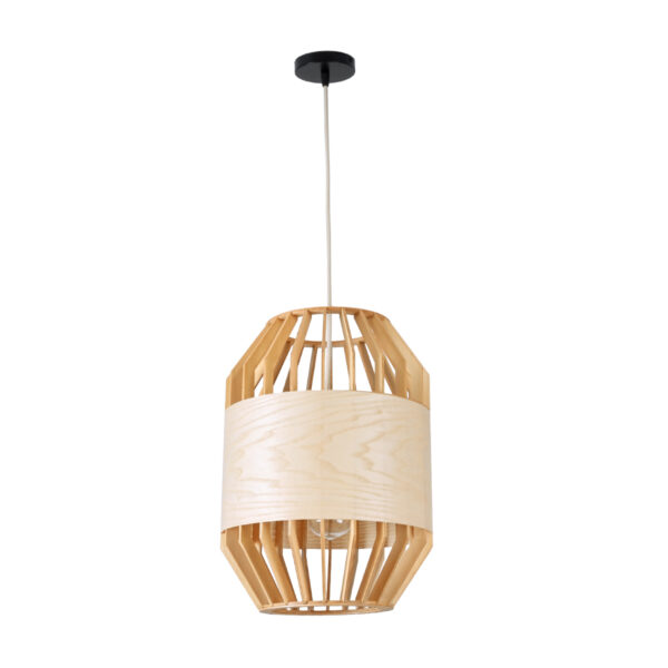 GloboStar® GALIA 02220 Boho Κρεμαστό Φωτιστικό Πλέγμα Μονόφωτο 1 x E27 IP20 Μπεζ & Καφέ Ξύλο - Μ30 x Π30 x Υ40cm - Image 3