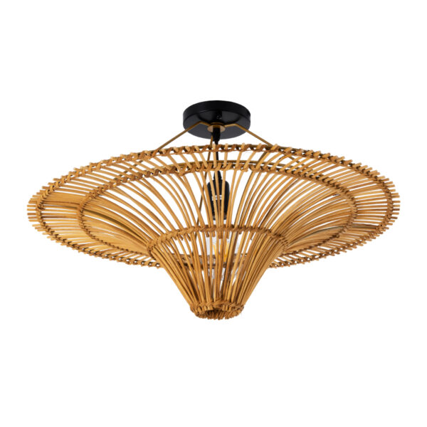 GloboStar® PALERMO 02308 Boho Φωτιστικό Οροφής Πλέγμα Μονόφωτο 1 x E27 IP20 Καφέ Ξύλο - Μ60 x Π60 x Υ36cm - Image 4