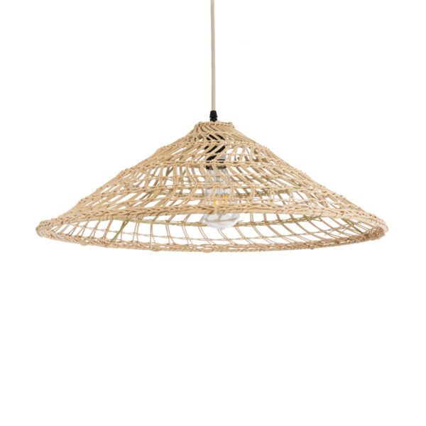 GloboStar® KAIA 02346 Boho Κρεμαστό Φωτιστικό Καμπάνα Μονόφωτο 1 x E27 IP20 Μπεζ Ξύλο - Μ60 x Π60 x Υ20cm