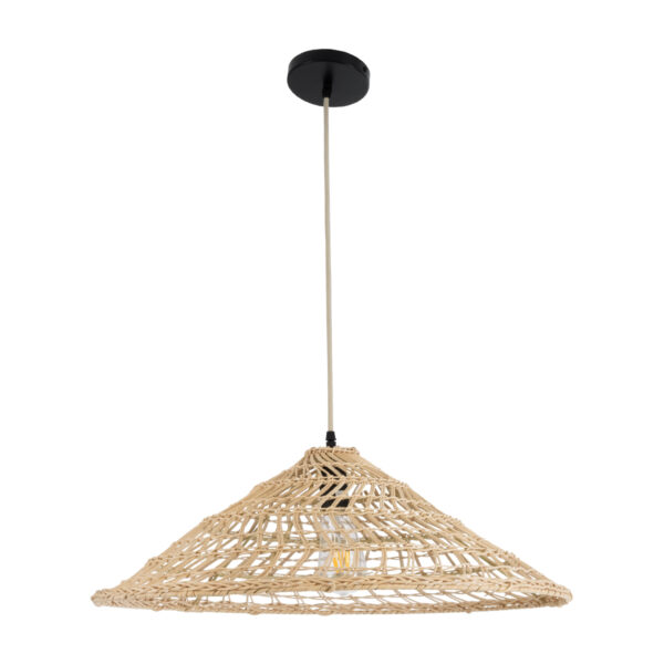 GloboStar® KAIA 02346 Boho Κρεμαστό Φωτιστικό Καμπάνα Μονόφωτο 1 x E27 IP20 Μπεζ Ξύλο - Μ60 x Π60 x Υ20cm - Image 3