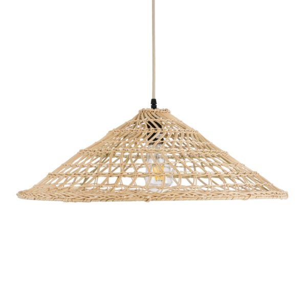 GloboStar® KAIA 02346 Boho Κρεμαστό Φωτιστικό Καμπάνα Μονόφωτο 1 x E27 IP20 Μπεζ Ξύλο - Μ60 x Π60 x Υ20cm - Image 4