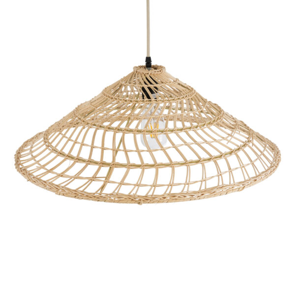 GloboStar® KAIA 02346 Boho Κρεμαστό Φωτιστικό Καμπάνα Μονόφωτο 1 x E27 IP20 Μπεζ Ξύλο - Μ60 x Π60 x Υ20cm - Image 6