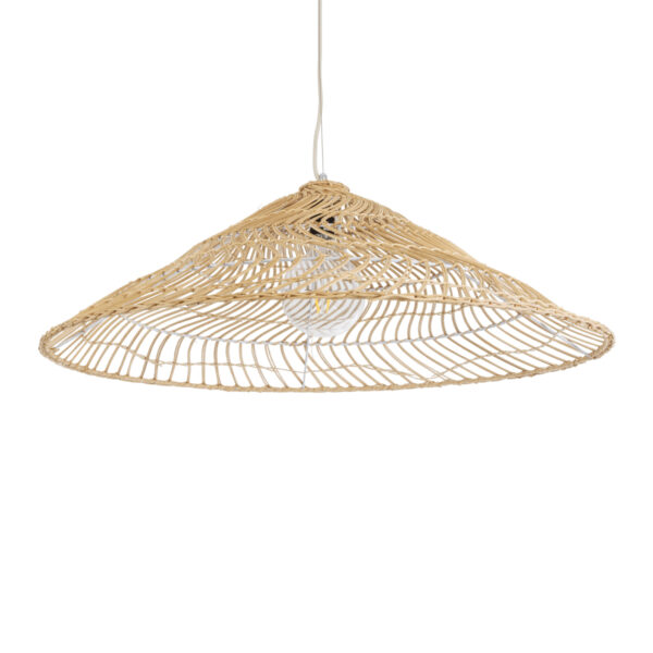 GloboStar® KAIA 02347 Boho Κρεμαστό Φωτιστικό Καμπάνα Μονόφωτο 1 x E27 IP20 Μπεζ Ξύλο - Μ80 x Π80 x Υ26cm