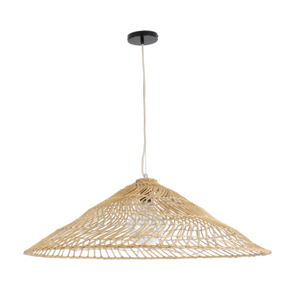 GloboStar® KAIA 02347 Boho Κρεμαστό Φωτιστικό Καμπάνα Μονόφωτο 1 x E27 IP20 Μπεζ Ξύλο - Μ80 x Π80 x Υ26cm - Image 3