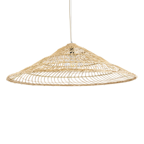 GloboStar® KAIA 02348 Boho Κρεμαστό Φωτιστικό Καμπάνα Μονόφωτο 1 x E27 IP20 Μπεζ Ξύλο - Μ100 x Π100 x Υ30cm