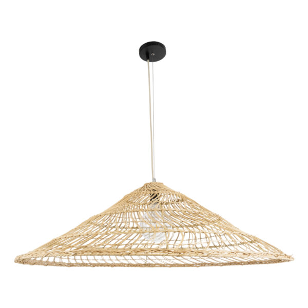 GloboStar® KAIA 02348 Boho Κρεμαστό Φωτιστικό Καμπάνα Μονόφωτο 1 x E27 IP20 Μπεζ Ξύλο - Μ100 x Π100 x Υ30cm - Image 3