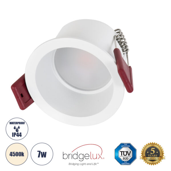 GloboStar® IP 60344 Χωνευτό LED Spot Downlight TrimLess Μπάνιου & WC Φ6.6cm 7W 750lm 45° AC 220-240V IP44 Φ6.6 x Υ5.3cm - Στρόγγυλο - Λευκό - Φυσικό Λευκό 4500K - Bridgelux COB - TÜV Certified Driver - 5 Years Warranty