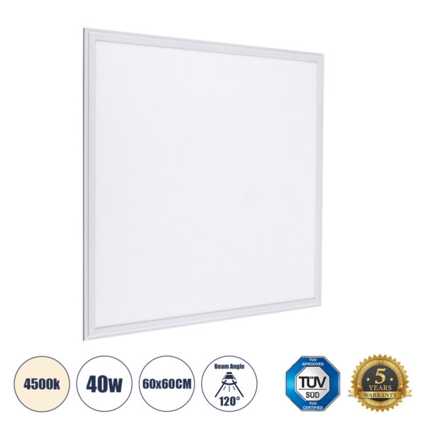 GloboStar® 60207-1 Χωνευτό LED Panel Milky Super Slim 60x60cm 40W 3800lm 120° CRI≥80Ra UGR<19 AC 220-240V IP20 Μ60 x Π60 x Υ1.5cm - Φυσικό Λευκό 4500K - TÜV Certified Driver - 5 Χρόνια Εγγύηση