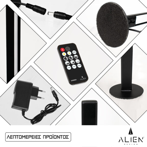 GloboStar® ALIEN-DIVA-BLACK-50-3 ALIEN Design DIVA Μοντέρνο Minimal Nordic Μεταλλικό Φωτιστικό Επιτραπέζιο - Πορτατίφ - Λαμπατέρ Μαύρο LED 8W 960lm με Ασύρματο Χειριστήριο RF & Dimmer IP20 Θερμό Λευκό 3000K Μ3 x Π1.6 x Υ50cm - Image 5