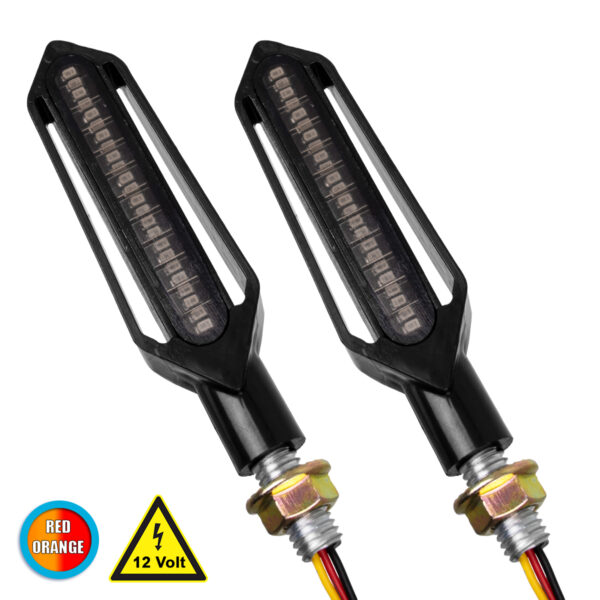 GloboStar® 81756 ΣΕΤ 2 x Φλάς Μοτοσυκλέτας Universal Knife LED SMD 5050 5W DC 12V 2 Λειτουργιών Κόκκινο για Πορείας-Stop & με Τρεχούμενο Εφέ Φωτισμού Πορτοκαλί για Φλας Αδιάβροχα IP65