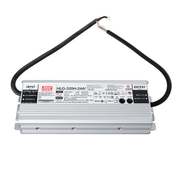 GloboStar® HLG-320H-24A 90794 MEANWELL Αδιάβροχο Ρυθμιζόμενο Μεταλλικό Τροφοδοτικό SELV για Προϊόντα LED 320W 13.3A - AC 220-240V σε DC 24V - Ρυθμιζόμενο από 21VDC έως 26VDC - Αδιάβροχο IP65 Μ25.2 x Π9 x Υ4.38cm - 3 Years Warranty - Image 3