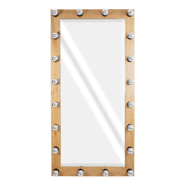 GloboStar® MAKEUP MIRROR-160x80-1 Μοντέρνος Καθρέπτης Μακιγιάζ με Πλαίσιο Φυσικού Ξύλου με Διακόπτη On/Off 20 x E27 AC220-240V - Μ80 x Π7 x Υ160cm - Μπεζ Δρυς - Image 2